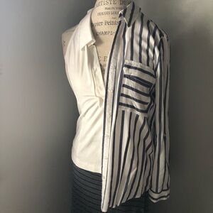 Navy and White Striped Button-Up Shirt